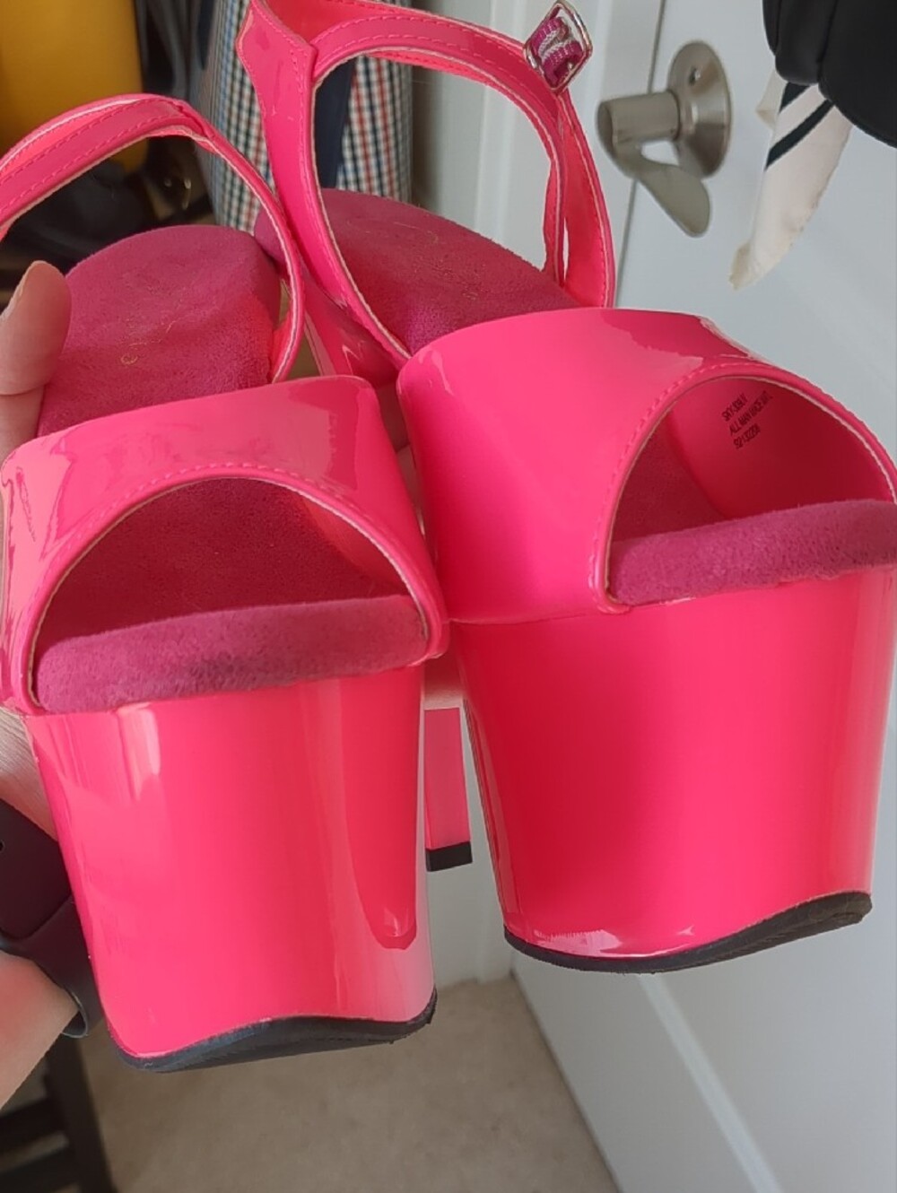 Pleaser Neon Pink 7" Platform Heels with Ankle Strap - Picture 3 of 14